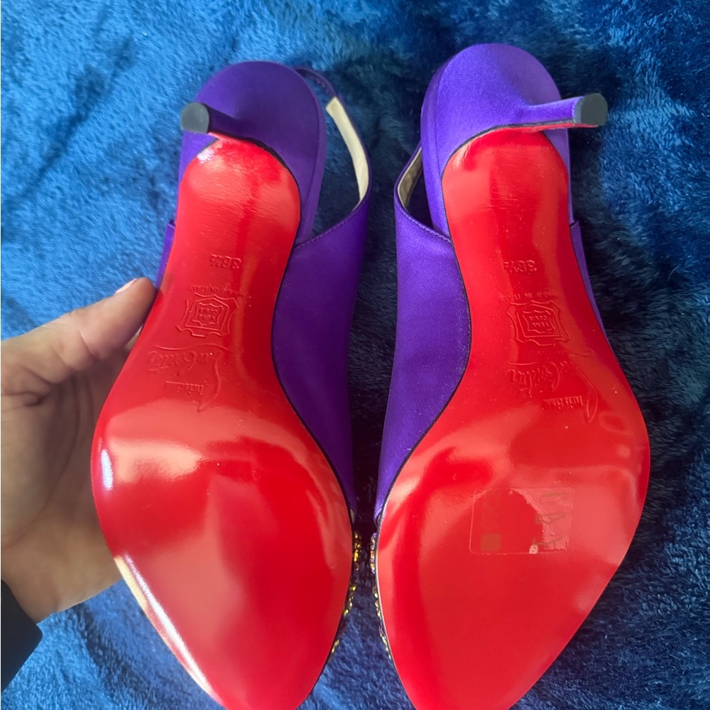 Louboutin BRAND NEW w Box Satin & Swarovski Heels - Picture 2 of 5